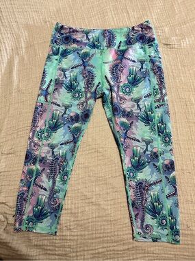 Constantly Varied Gear Aqua Teal Purple Sea Life Capri Leggings